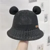 Cappelli a tesa larga Cappello di paglia kawaii Cappello estivo Orecchie da orso Visiera parasole Berretto coreano Tessuto da spiaggia Secchio Protezione solare solida Pescatore Ragazza da viaggio