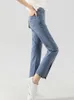 Kvinnors jeans cirky rippade kvinna hög midja rak vår sommaren 2023 casual fickor denim ankel längdbyxor