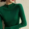 Pull Femme Pull Tricoté Bas Pull Femme Élégant Solide Vert Jaune Beige Vintage Blusas Col Roulé Femme Vêtements Tops