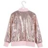 Jackets Boys and Girls Spring Fall Baby Girls Bling Sparlk Zipper Rib Cuff Long Sleeve Baseball Pink Gold Sequin Coat 230803