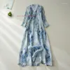 Roupas étnicas 2023 Feminino Vintage Cheongsam Chinês Melhorado Qipao Vestido Nacional Flor Estampado Algodão Linho Elegante Longo