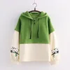 Frauen Hoodies Kawaii Panda Stickerei Fleece Frauen Patchwork Kordelzug Kapuze Sweatshirt 2023 Winter Weibliche Pullover Nette Tops