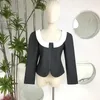 Giacche da donna Alta moda Vita sottile Manica lunga Colletto quadrato Top 2023 Autunno Designer Cappotti di lusso Donna Nero Grigio Abbigliamento coreano