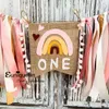 Banner Flags Kids Birthday Party HighChair Banner Decor Boho Rainbow Girl Wild One Pink Tribal Floral Happy Birthday Chair Banner 230804