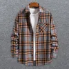 Men's Casual Shirts Turn-down Collar Shirt Jacket Plaid Print Cardigan Stylish Mid-length Coat With Single-breasted