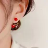 Korean Fashion Red Flower Imitation Pearl Stud Earrings for Women Elegant Zircon Lovely Earring Wedding Party Jewelry Gift Mujer