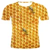 Camisetas masculinas 2023 Anime Honey Print T-shirt Streetwear Animal Bee Tops Moda Manga Curta Harajuku