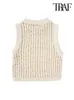 Vrouwen Vesten TRAF Vrouwen Mode Open Gebreide Crop Vest Trui Vintage O Hals Mouwloze Vrouwelijke Vest Chic Tops 230803