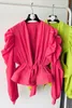 Blusas de mujer VANOVICH verano 2023 diseño Puff manga plisada cuello en V camisa de punto estilo coreano temperamento Color sólido cinturón cintura