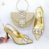 Dress Shoes QSGFC Elegant Three Dimensional Bag And Ladies High Heel Shiny Material With Big Rhinestones For Nigerian Wedding Party