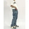 Heren Jeans Patchwork Tie Dye Mannen Casual Gewassen Rechte Broek Streetwear Gescheurd Gat Baggy Harajuku Denim Broek