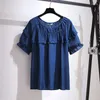 女性用Tシャツ150kg大規模女性夏のゆるいフリルTシャツバスト165cm 2xl 3xl 4xl 5xl 6xl白い青紫ヴィンテージ服