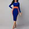 Casual Dresses OTEN Contrast Color Striped Print Bodycon Office Dress Women O-Neck Long Sleeve Cocktail Party Vestido Formal Para Mujer