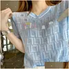 Women'S T-Shirt High Quality Designer Blue Hollow Out Knit Tee Fashion Fl Letter F Summer Womens Short Sleeve Tees Drop Delivery Appar Dh85F