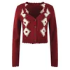 Femmes tricots Vintage broderie Cardigans pour femmes pull manteau femme à manches longues col en v boutonné Floral tricot hauts courts dame vêtements