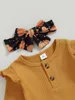 Giyim Setleri Bebek kız Kış Giysileri Seti Rahat Uzun Kollu Şeritli Romper Şık Çan Dipler ve Sevimli Kafa Bandı - Mükemmel Bebek