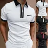 Men's T Shirts Short Sleeve Tops Slim Fit Male Summer Solid Print Shirt Turn Down Collar Workout Sport