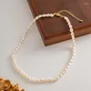 Choker ALLME Simple Oval Freshwater Pearl For Women 14K Gold Plated Brass Beaded Necklace Wedding Daily Jewelry