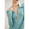 Casual Dresses IOO Light Blue Solid Rib-Knit Sweater Midi Dress V-neck Slim Fit Bodycon Knitted Women 2023 Autumn