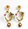 Trendy and fashionable earrings drop oil flower studded bee with personalized Baroque geometric hollowed out earrings