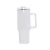 Sublimation white 40oz stainless steel tumbler with handle lid straw big capacity beer mug water bottle outdoor camping cup