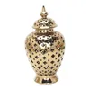 Bottiglie di stoccaggio Vaso di zenzero scavato in ceramica Ornamento con coperchio Barattoli decorativi Casa