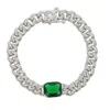 Bangle Hip Hop Iced Out Miami Link Chain Cuban Bracelet For Women Filled Green Square Cz Wedding Gift 2023