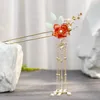Hårklipp metall u-form kinesisk stick gaffel flickor vintage blommig tofs hårnål pinnar fairy pearl headpiece class smycken