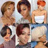 Lace Wigs Pixie Cut Wig Straight Human Hair T Part Transparent Frontal For Women Bob Preplucked 230803