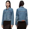 Denim feminino designer casual oco casaco bordado hip hop jaqueta botão estilo outono fino para senhora mulher jeans blusão veste