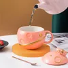 Tazas de cerámica nórdica para desayuno de planeta, taza de leche con tapa y cuchara, taza de té de oficina de café grande Simple de porcelana, vasos de 440ML