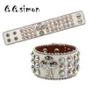 Bangle ggsimon vintage läder strassarmband punkrock rivet bred manschett pu gothic unisex män smycken 230803