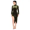 Abiti casual Wendywu Design Women Turtleneck Maniche lunga Abito a matita a pregiudizi verde solido