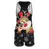 Roupa de dormir masculina feminina Petite algodão pijama feminino casual estampado de Natal regata shorts sem manga conjunto de pijama para