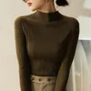 Pull Femme Pull Tricoté Bas Pull Femme Élégant Solide Vert Jaune Beige Vintage Blusas Col Roulé Femme Vêtements Tops