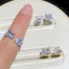 Cluster Rings Real 925 Sterling Silver Geometric CZ Open Ring For Women Lady Cubic Zirconia Sparking Bling Female Finger Wedding Jewelry