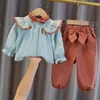 Clothing Sets Girls Clothes Sets Spring Autumn Bowknot Blouses Tops Bloomers Pants Outfits For Children Clothes Set Sweet Kids Clothing 2Pcs 230803