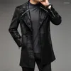 Jaquetas masculinas 2023 outono maduro casaco longo jaqueta de couro estampado na moda bonito terno gola luxo roupas elegantes casual trincheira