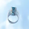 Cluster Rings Lab Aquamarine Diamond Cut 00% 925 Sterling Silver Created Moissanite Aqumarine Gemstone Wedding Engagement White Gold