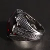 Wedding Rings Real Pure 925 Sterling Silver Rings With Red Color Zircon Stone Faceted Wedding Rings For Men Vintage Turkish Jewelry 230803