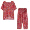 Kvinnors spårningsdräkter NYFS 2023 Summer Vintage Womans Set Loose Plus Size Size Sleeve Cotton Linen Print Tops Shorts 2 Piece Women Suit