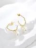 Stud Earrings 925 Sterling Silver Freshwater Baroque Pearl Drop For Women C Shape Elegant Jewelry