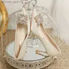 Klänningskor Kvinnor Crystal Square Buckle High Heel Pump 2023 Elegant Silk Thin High Heel Wedding Shoes Women's Sliding Top Corner Toe Dress Shoes Z230804