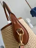 Designer rafia gräs vävd väska husdjur hink handväska cirkulär logotyp sommarstrand shopping väska hinkväska m59962 en axel crossbody väska