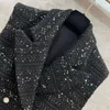 Gilets pour femmes industrie lourde haute qualité paillettes perlées col de costume épais Tweed gilet sans manches débardeur