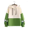 Frauen Hoodies Kawaii Panda Stickerei Fleece Frauen Patchwork Kordelzug Kapuze Sweatshirt 2023 Winter Weibliche Pullover Nette Tops