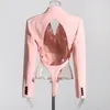 Women's Jackets PREPOMP Autumn Arrival Long Sleeve Turn Down Collar Hollow Out Backless Padded Shoulder Slim Pink Blazer Coat GH002 230803