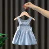 Clothing Sets Girl Baby Dress Strap Dress Set Kids Clothing Suit Polka Dot Print Top Denim Dress Children Shirt Long Sleeve Dress 2Pcs Set x0803