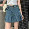 Юбки Kawaii Girl Denim Womens Plearted Y2K Fashion Casual College Style High High Goth Mini Слово короткая юбка 230803