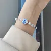 Lien Bracelets Réglable Perle Bleu Blanc Perlé Pour Les Filles Céramique Fleur Pendentif Charme Poterie Et Porcelaine Bijoux